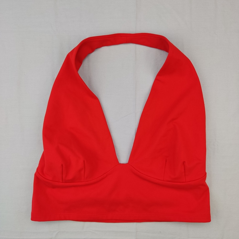 Wild Fable Halter Top Women XXL Red‎ Deep V-Neck Cropped Stretch Recycled Poly